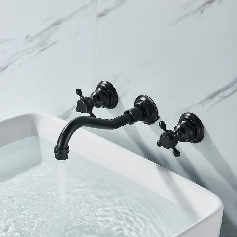DecorBites™ Black Basin Faucet: Wall Mounted Hot/Cold Water Mixer for Bathroom Sink