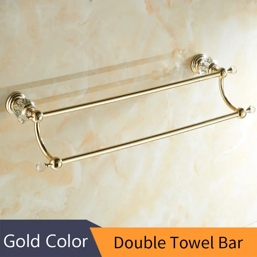 DecorBites™ Crystal Brass Gold Bathroom Accessories Set