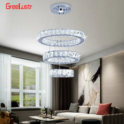DecorBites™ Crystal LED Chandelier: Modern Pendant Light for Luxury Home Decor and Living Room
