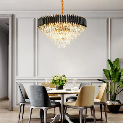 DecorBites™ Crystal Black Clear LED Chandelier Lighting for Staircase Foyer