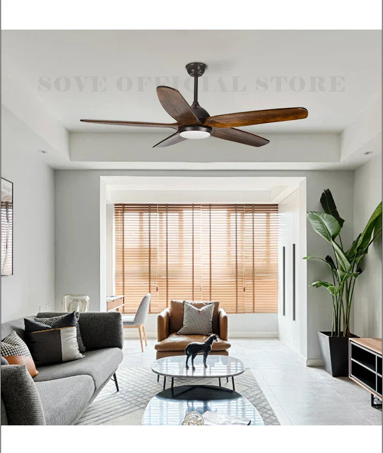 DecorBites™ 60" Solid Wood Blade Ceiling Fan Light LED Remote Control 220v