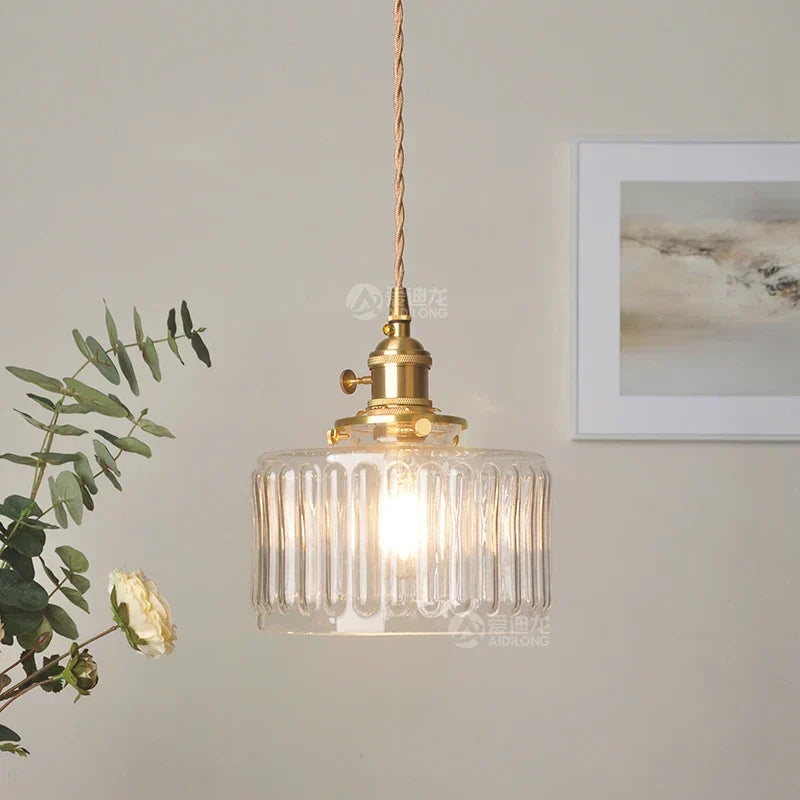 DecorBites™ Green Glass Pendant Light Switch Bar Bedroom Copper Hanging Lamp