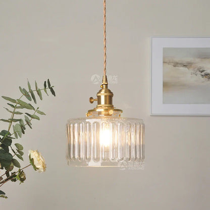 DecorBites™ Green Glass Pendant Light Switch Bar Bedroom Copper Hanging Lamp