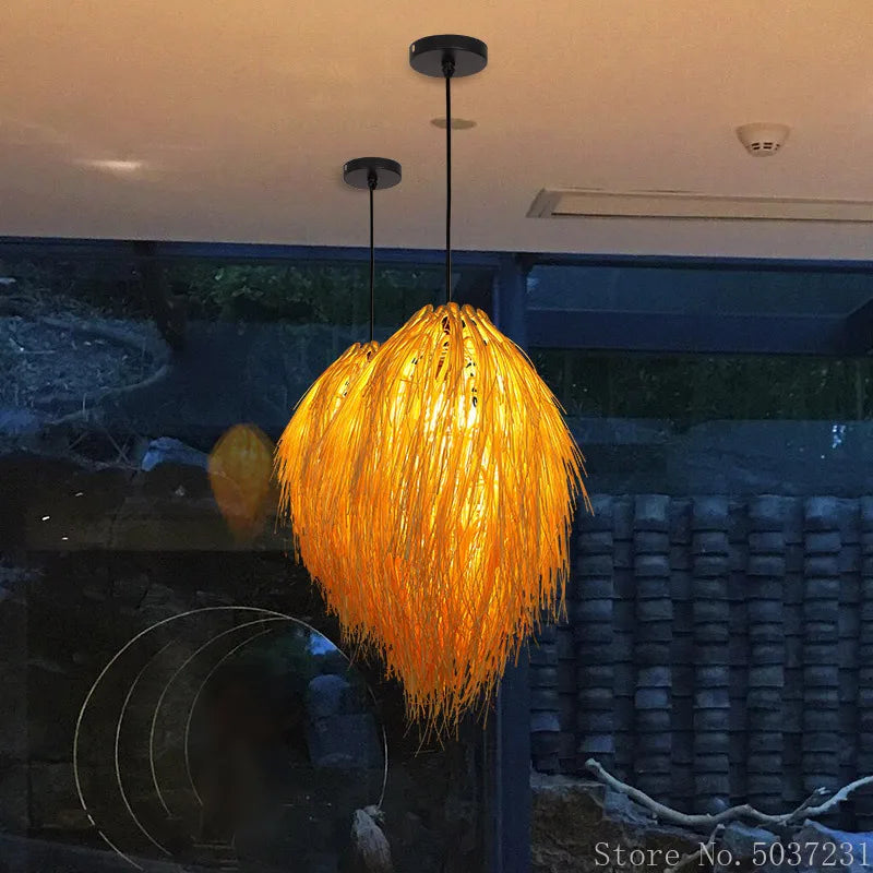 DecorBites™ Bamboo Weave Pendant Lamp, Creative Rattan Hanging Light Fixture for Bedroom & Teahouse
