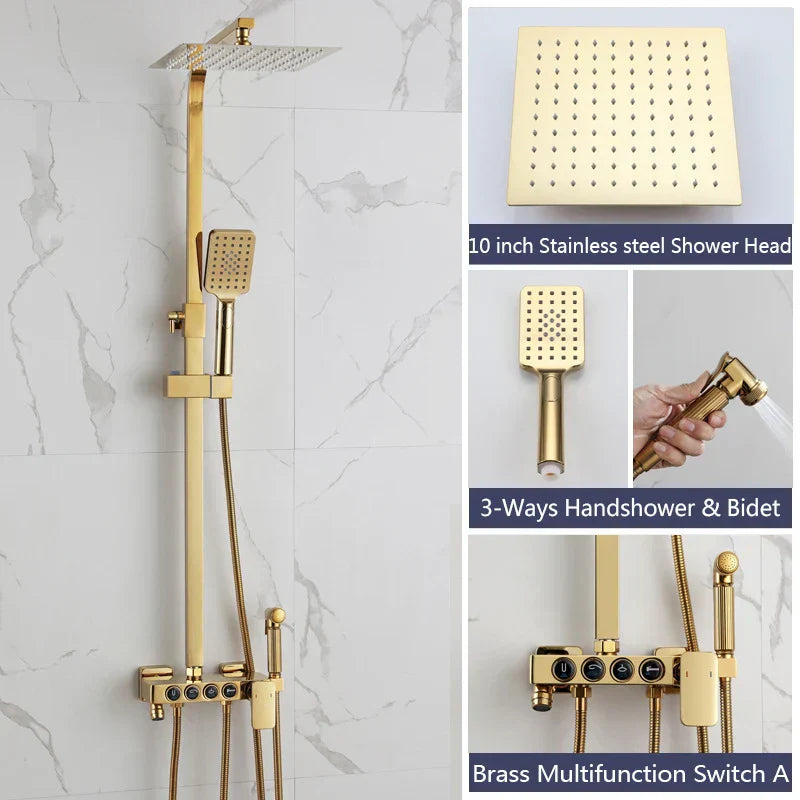 ™ Golden Shower Faucet Set with 8" Rainfall Shower, Wall Mounted Hand Shower