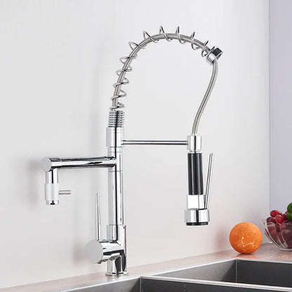 DecorBites™ Brass Kitchen Faucet Spring Swivel Spout Hot Cold Water Mixer Taps