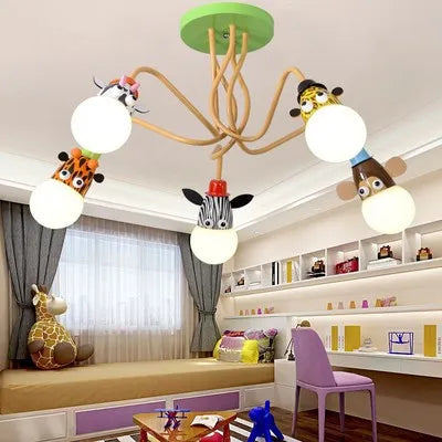 DecorBites™ Animal LED Ceiling Light: Monkey Zebra Giraffe Kids Lamp for Bedroom.