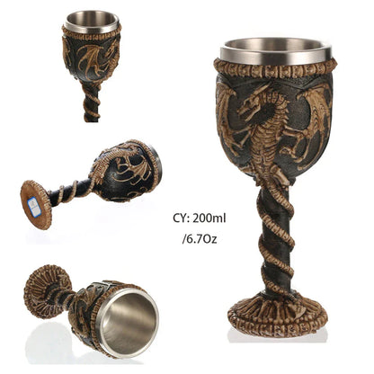 DecorBites™ Dragon Skull Goblet: Gothic Resin Stainless Steel Wine Glass for Cocktail Bar Party