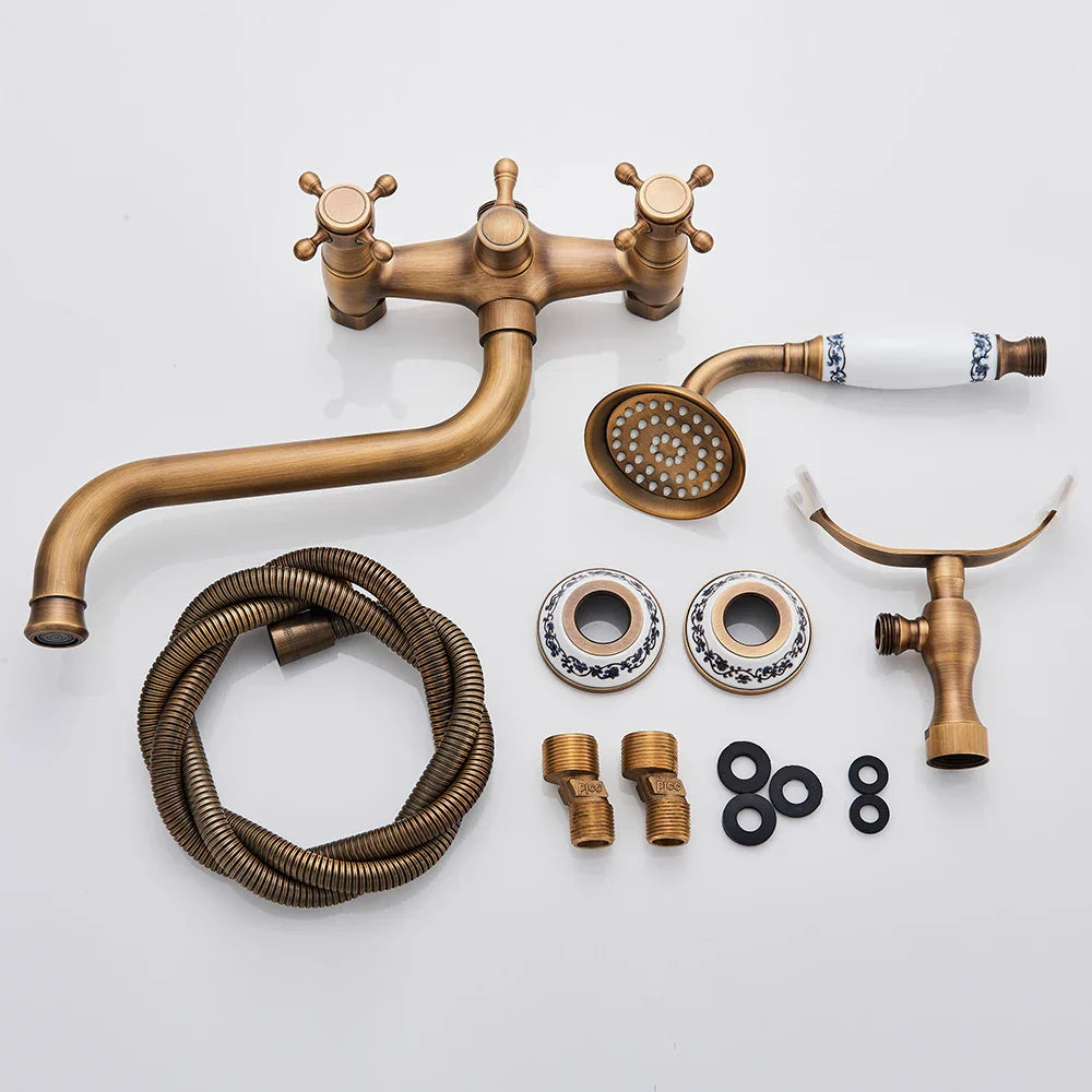 DecorBites™ Antique Brass Wall Mount Bath Shower Mixer Tap with 30cm Spout Rotation