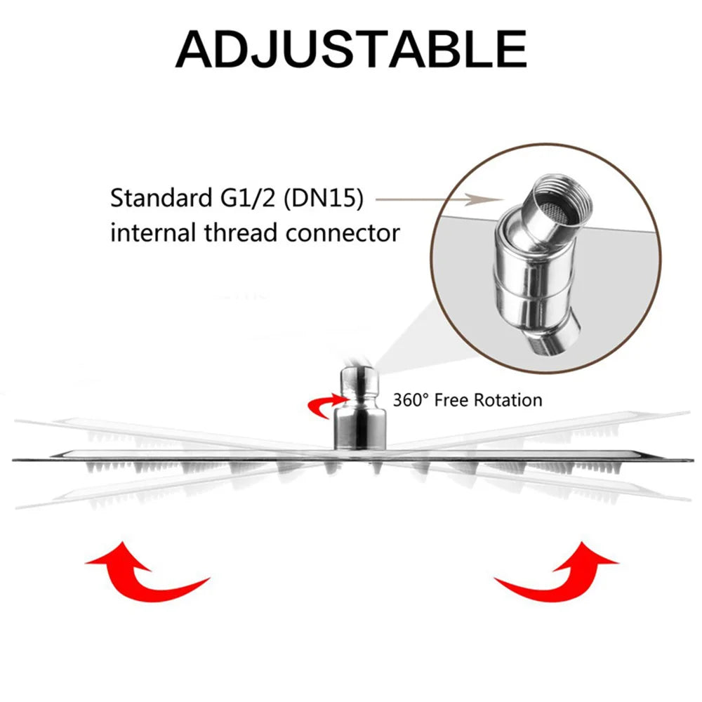 DecorBites™ 10" Square Rainfall Shower Head Set with Stainless Steel Hose
