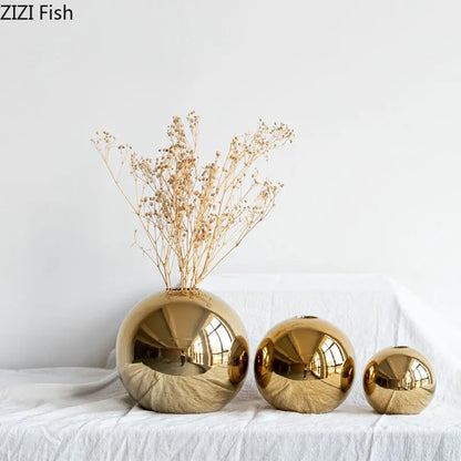 DecorBites™ Golden Ball Ceramic Vase Home Decor Crafts Flower Pot Art Hydroponic Ornament Gift