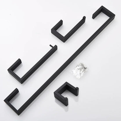 DecorBites™ Black Bathroom Hardware Set: Robe Hook, Towel Bar, Shelf, Tissue Holder, Toothbrush Organizer
