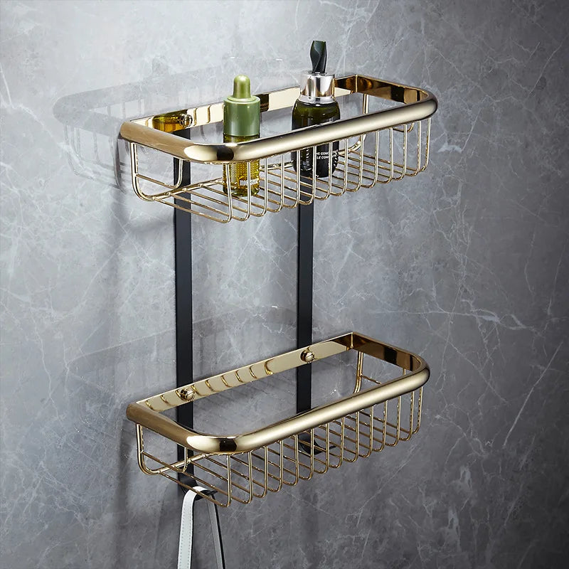 DecorBites™ Gold & Black Bathroom Set - Shelf, Towel Rack, Holder, Brush Holder & More