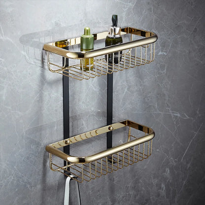 DecorBites™ Gold & Black Bathroom Set - Shelf, Towel Rack, Holder, Brush Holder & More