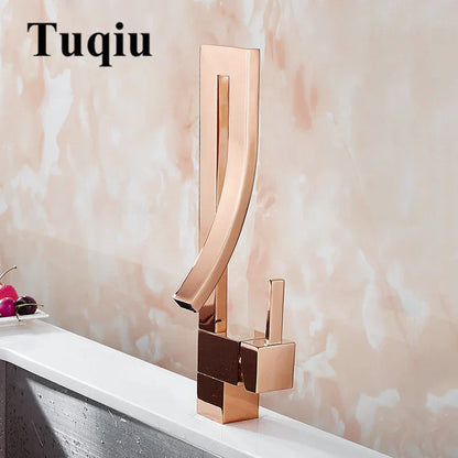 ™ Gold Brass Square Basin Faucet Single Handle Deck Mounted Bathroom Sink Mixer