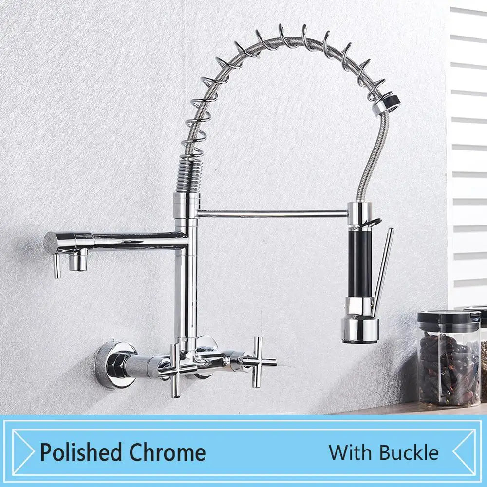 DecorBites™ Black Wall-Mounted Kitchen Faucet with Swivel Spout and Dual Handles