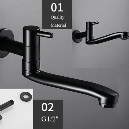 DecorBites™ Black Stainless Steel Swivel Kitchen Faucet 360 Degree Rotation Wall Mounted