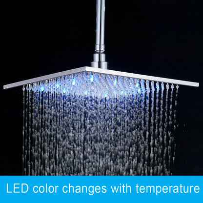 DecorBites™ 16" Square LED Light Rainfall Shower Head - Color Changing Brass Showerhead