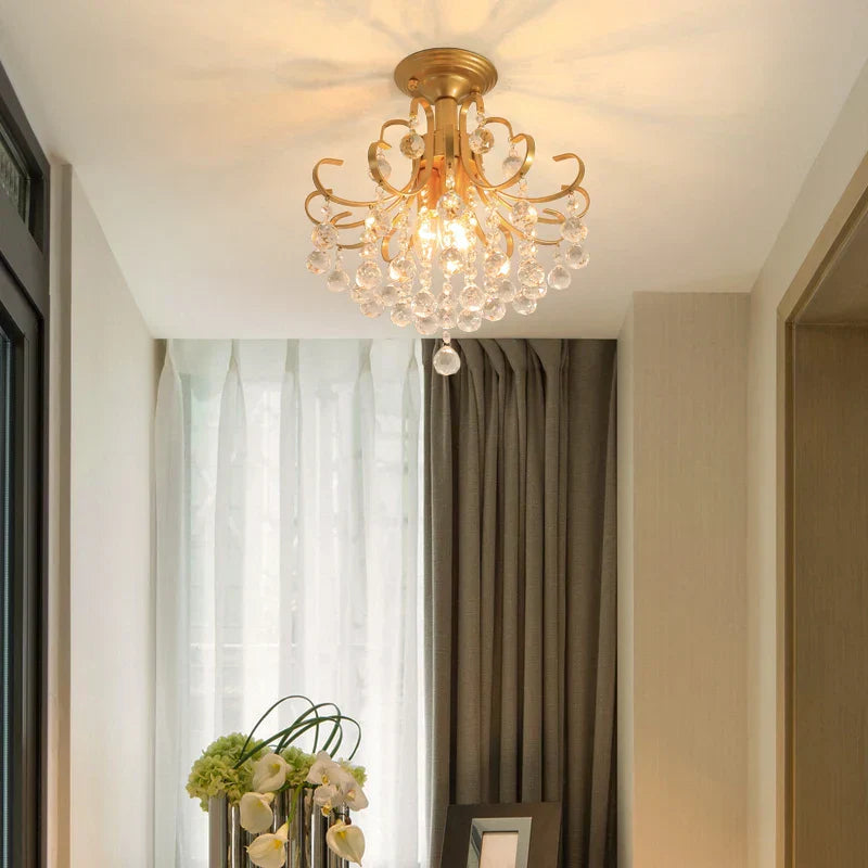 DecorBites™ Gold Crystal Round Ceiling Chandelier for Living Room LED Light Fixtures