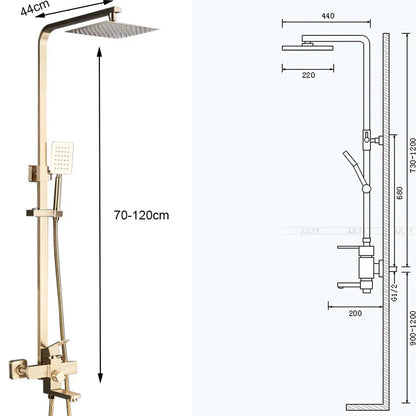 DecorBites™ Brushed Gold Shower Mixer with Rotating Tub Spout and 8" Rainfall Head