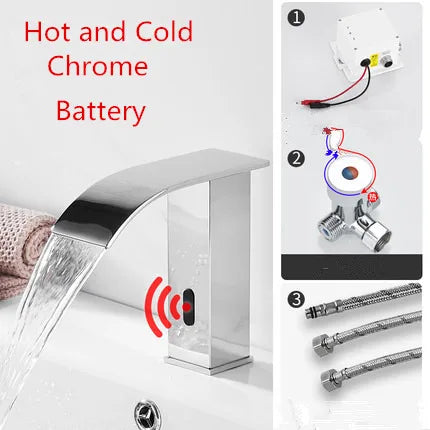 DecorBites™ Black Sensor Waterfall Basin Faucet - Automatic Touchless Hot Cold Water Mixer