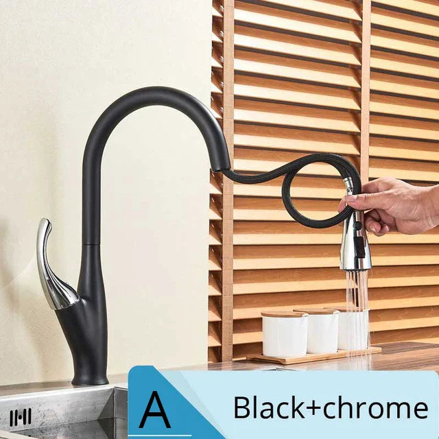 DecorBites™ Brushed Nickel Kitchen Faucet Pull Out Single Handle Mixer Tap