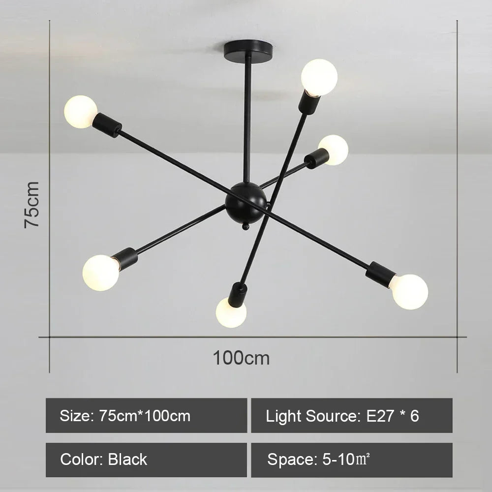 DecorBites™ LED Ceiling Chandelier: Modern & Industrial Sputnik Style for Living Room & Bedroom