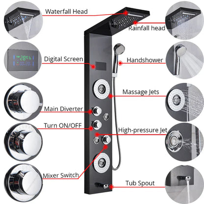 DecorBites™ LED Shower Panel Column Bathtub Mixer Tap with Temperature Screen Massage.