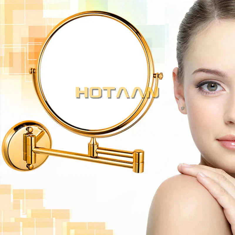 ™ Gold Brass Wall Mounted Double Cosmetic Mirror 8 Inch, 1:1 and 1:3 Magnification