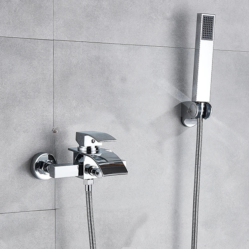 DecorBites™ Black Wall Mount Bathtub Shower Faucet with Waterfall Spout
