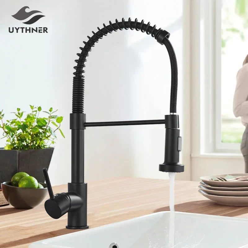 DecorBites™ Brushed Nickel Pull Down Kitchen Faucet - 360° Rotation Hot Cold Water Mixer