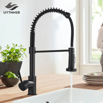 DecorBites™ Brushed Nickel Pull Down Kitchen Faucet - 360° Rotation Hot Cold Water Mixer