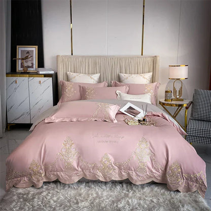 DecorBites™ 1000TC Egyptian Cotton Gold Embroidery 4Pcs Bedding Set - Luxe Chic Collection