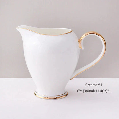 DecorBites™ Bone China Coffee Set White Gold Porcelain Tea Set Advanced Pot Cup