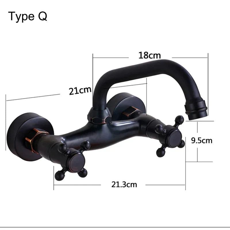 DecorBites™ Antique Brass Dual Handle Wall Mount Kitchen Faucet