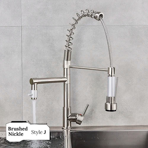 DecorBites™ Brass Kitchen Faucet Spring Swivel Spout Hot Cold Water Mixer Taps