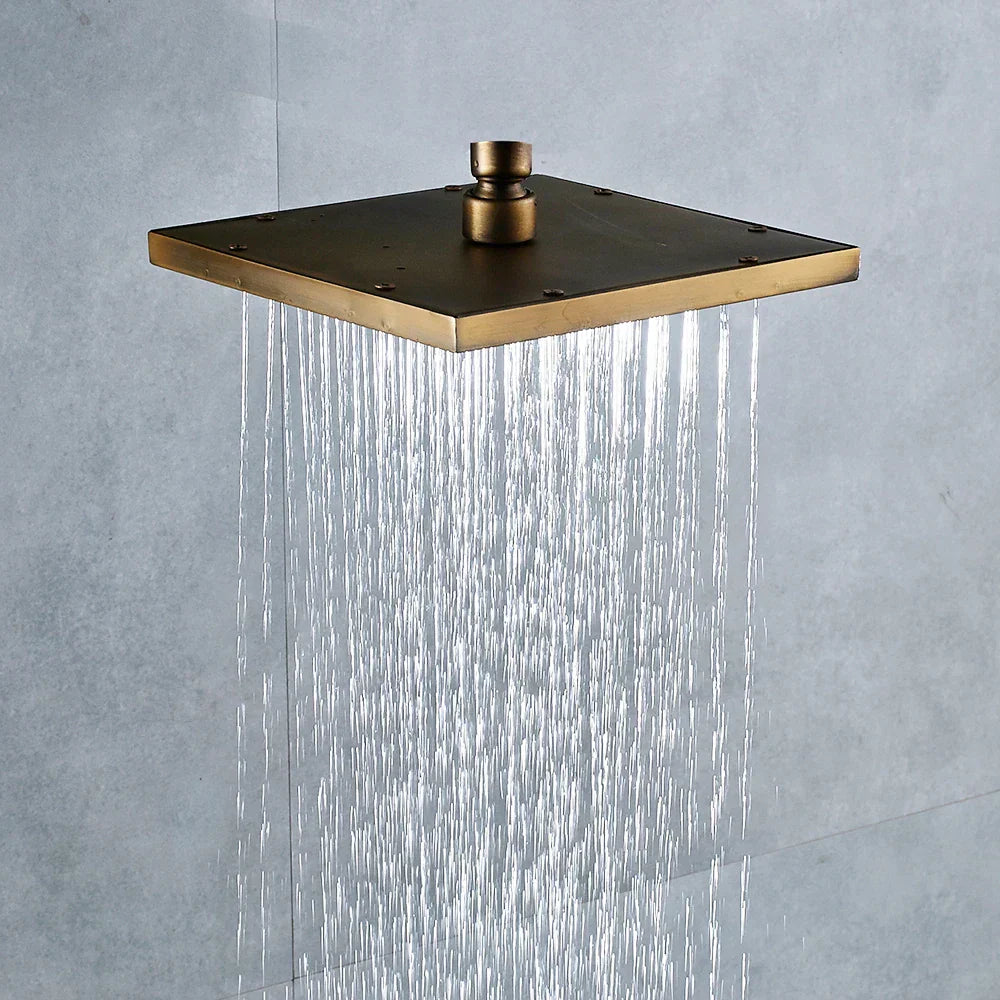 DecorBites™ Antique Brass 8-inch Square Rainfall Shower Head - Premium Brass Top