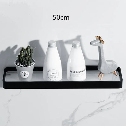 DecorBites™ Black Glass Bathroom Shelf Corner Rack, Aluminum Cosmetic Shelf for Shower Room