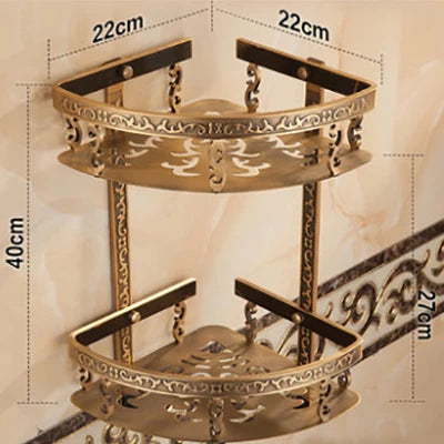 DecorBites™ Aluminum Bathroom Corner Shelf - 40cm Length, Antique Finish, Shower Room Basket