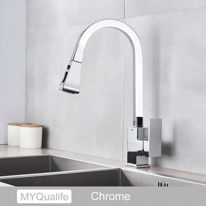DecorBites™ Black Kitchen Faucet Pull Out Mixer Square Single Handle Deck Mounted Tap
