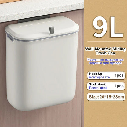 DecorBites™ Kitchen Wall-Mounted Waste Bin with Lid - Cabinet Door Hanging Garbage Can