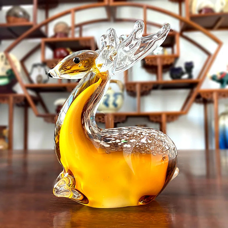 DecorBites™ Handmade Crystal Sika Deer Figurine Blown Glass Animal Craft Home Decor