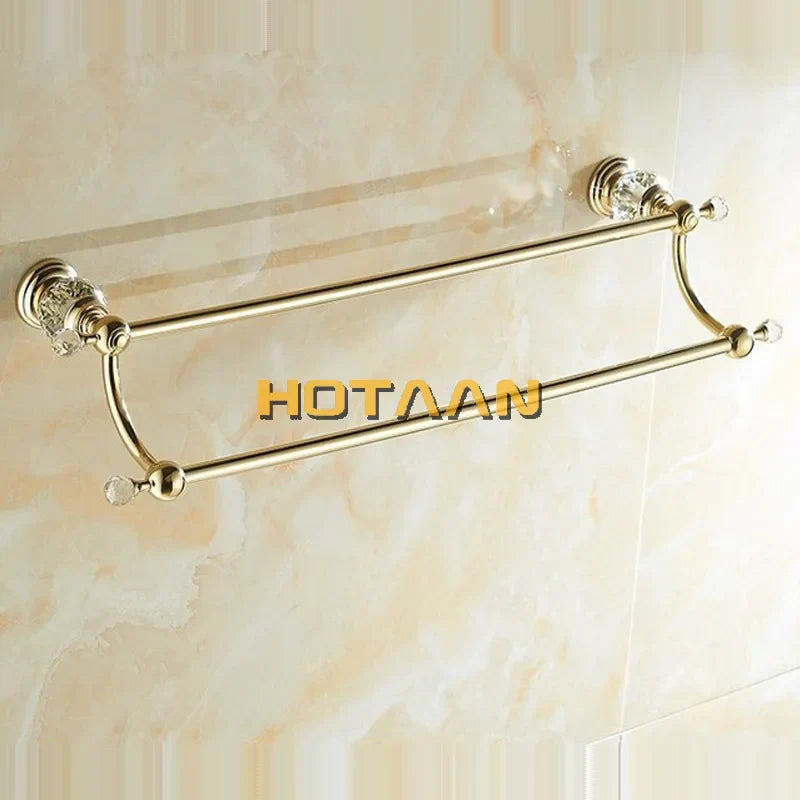 DecorBites™ Crystal Gold Double Towel Bar for Bathroom, 60cm Length