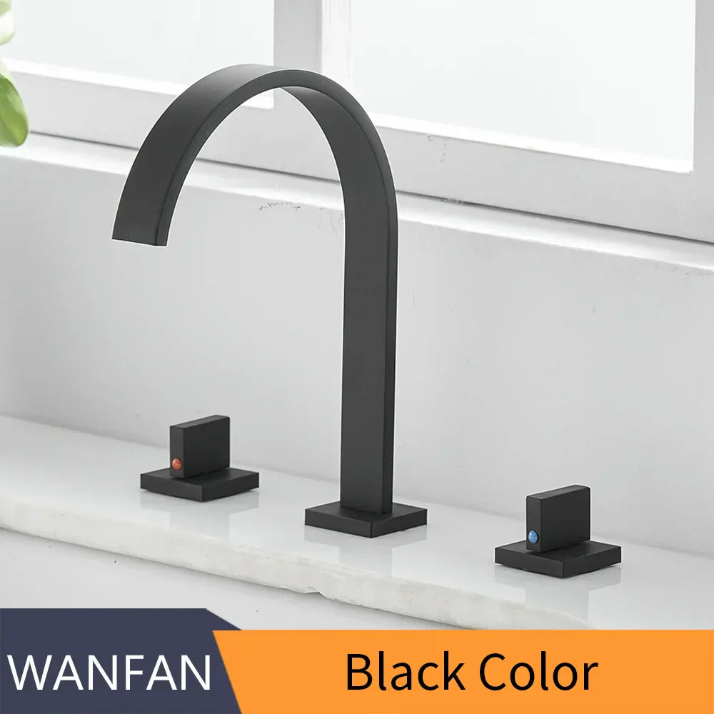 DecorBites™ Brass Chrome Bathroom Sink Faucets Deck Mounted Double Handle Hot Cold Tap