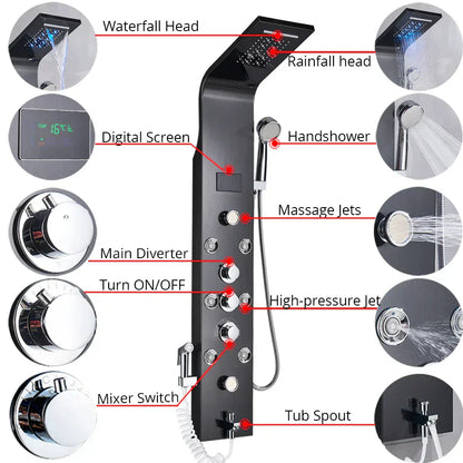 DecorBites™ LED Rainfall Shower Panel System with Temperature Screen