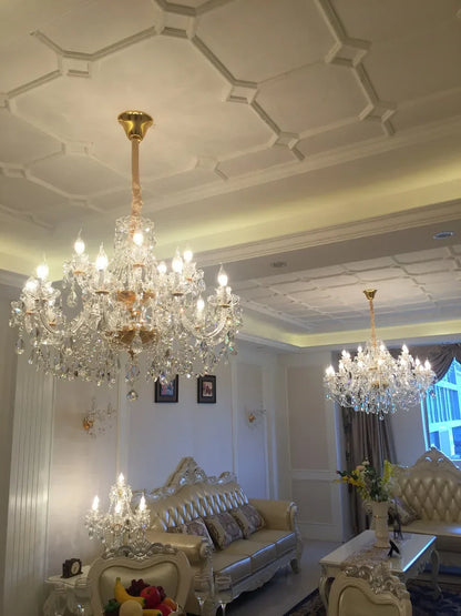 DecorBites™ Crystal Chandelier Lighting: Modern European Gold/Silver Style, Clear K9 Hanging Lights