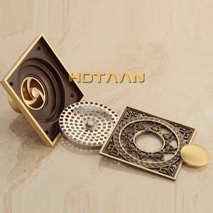 DecorBites™ Antique Brass Flower Art Bathroom Floor Drain Waste Grate