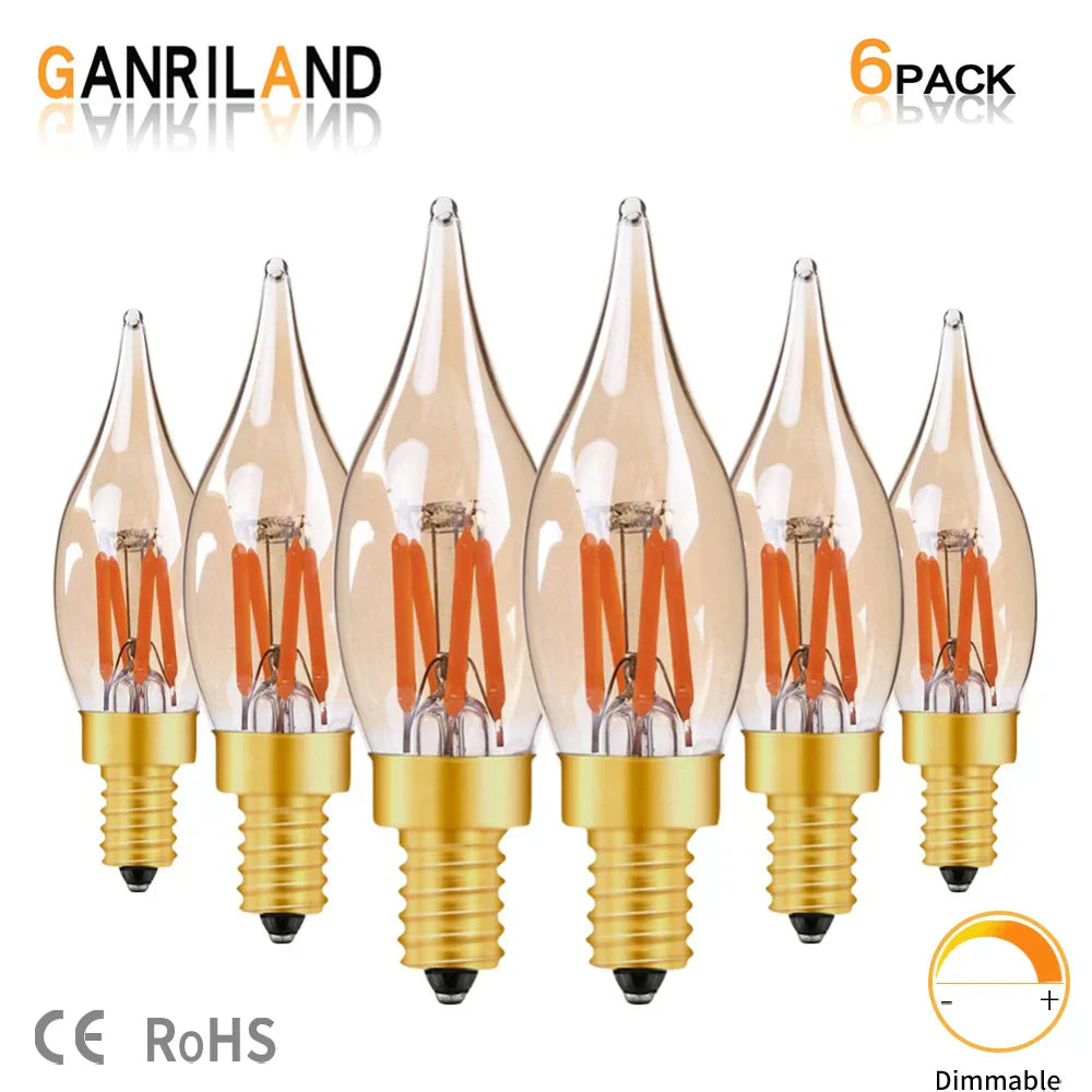 DecorBites™ LED Filament Bulb C22T Gold Tint Candle Lamp E12 2W 2200K Chandelier Decoration