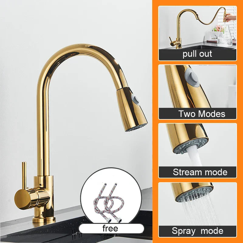 DecorBites™ Black Pull Out Kitchen Sink Faucet - Deck Mounted Stream Sprayer Kitchen Mixer Tap