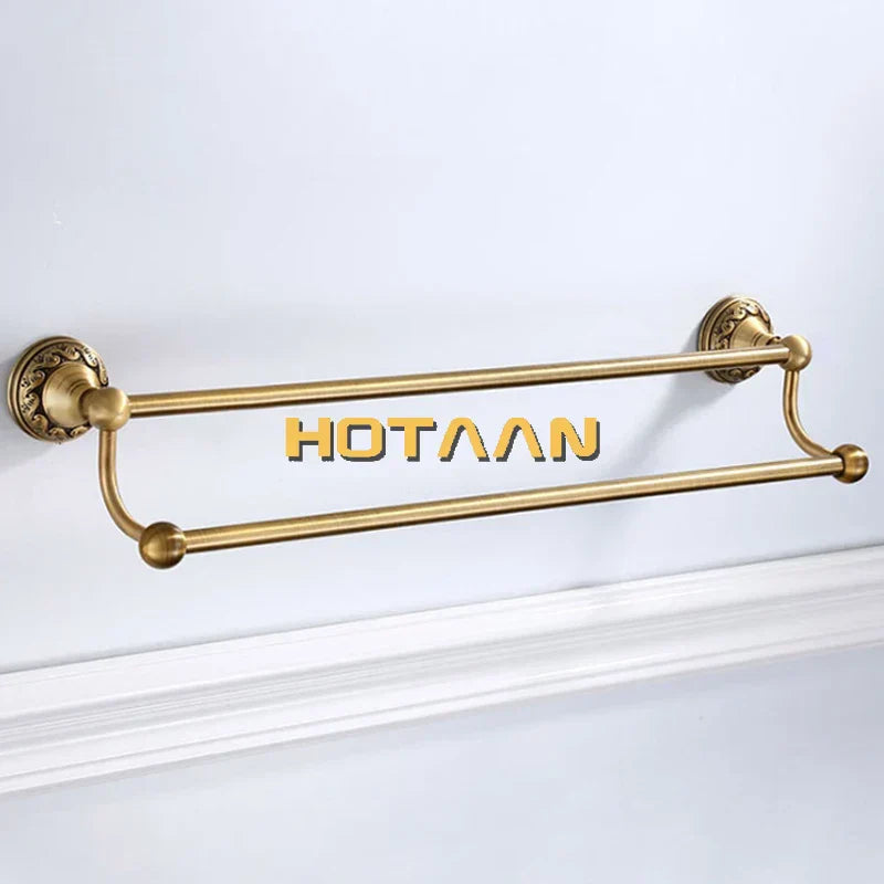 DecorBites™ Antique Brass Towel Holder Single Bar Rack. Solid Aluminium Rail, 30/40/45/50/60cm.